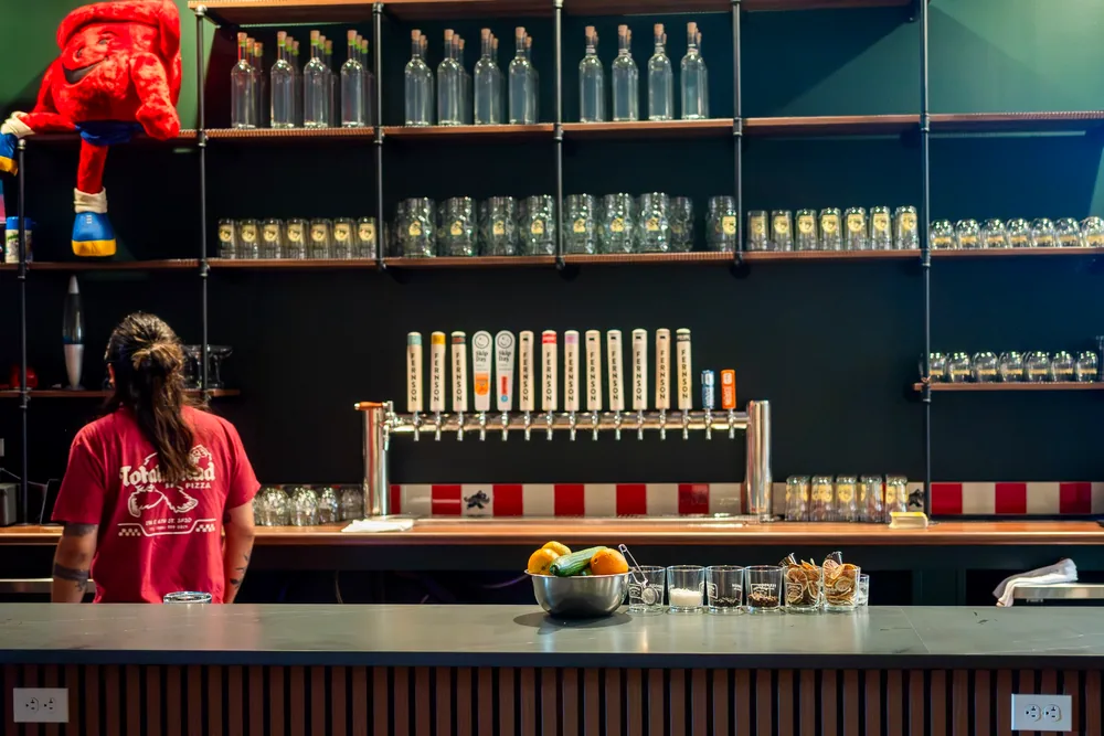 The bar and tap wall at Fernson Downtown